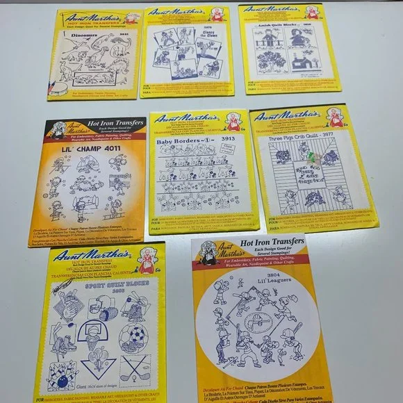 Aunt Martha's Sport Quilt Blocks Iron Transfer - 8 Piece Embroidery Pattern Set
